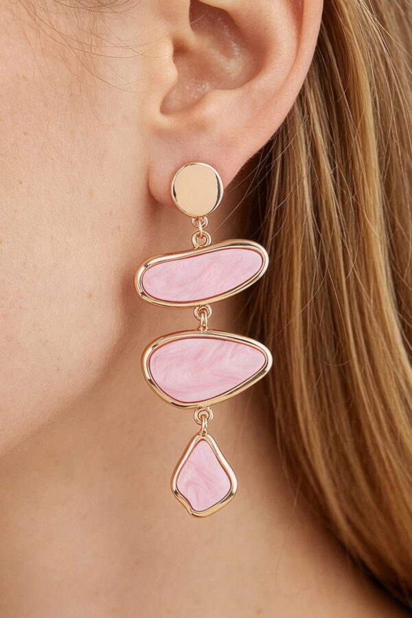 Multi Marble Drop Earrings - Cascading Stone Silhouette