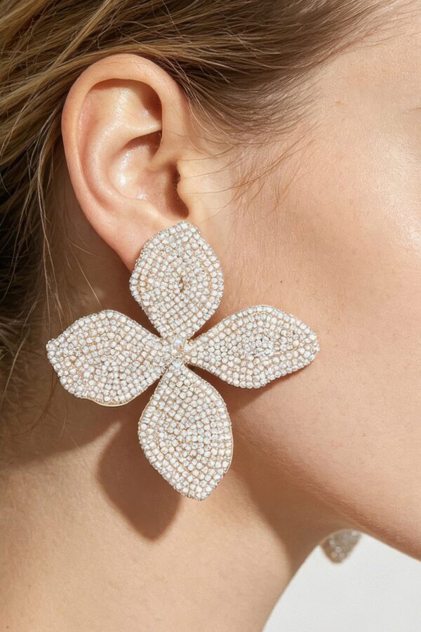 Stone Beaded Flower Earrings - Four-Petal Statement
