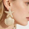 Starfish & Shell Drop Earrings - Polished Metallic