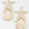 Starfish & Shell Drop Earrings - Polished Metallic