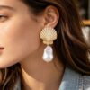 Clam Shell Pearl Drop Earrings - Irregular Pearl Accent