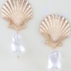 Clam Shell Pearl Drop Earrings - Irregular Pearl Accent