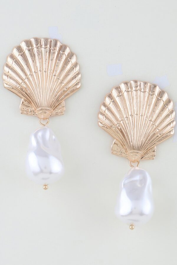 Clam Shell Pearl Drop Earrings - Irregular Pearl Accent