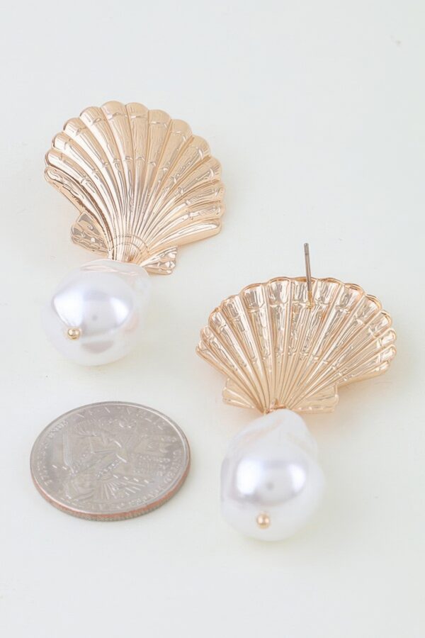 Clam Shell Pearl Drop Earrings - Irregular Pearl Accent