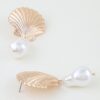 Clam Shell Pearl Drop Earrings - Irregular Pearl Accent