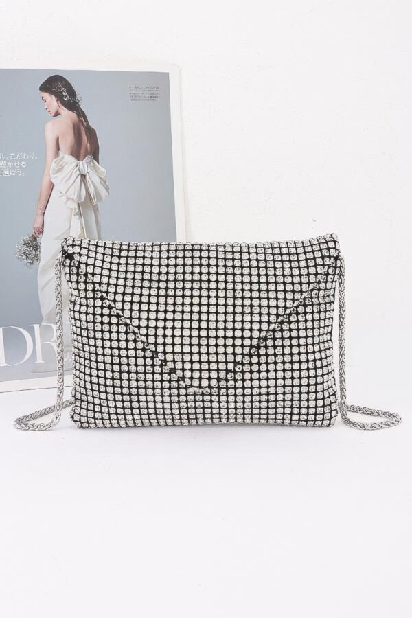 Rhinestone Envelope Clutch with Metallic Chain