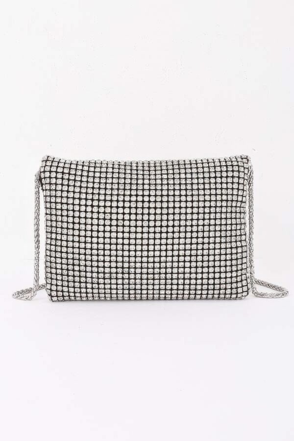 Rhinestone Envelope Clutch with Metallic Chain