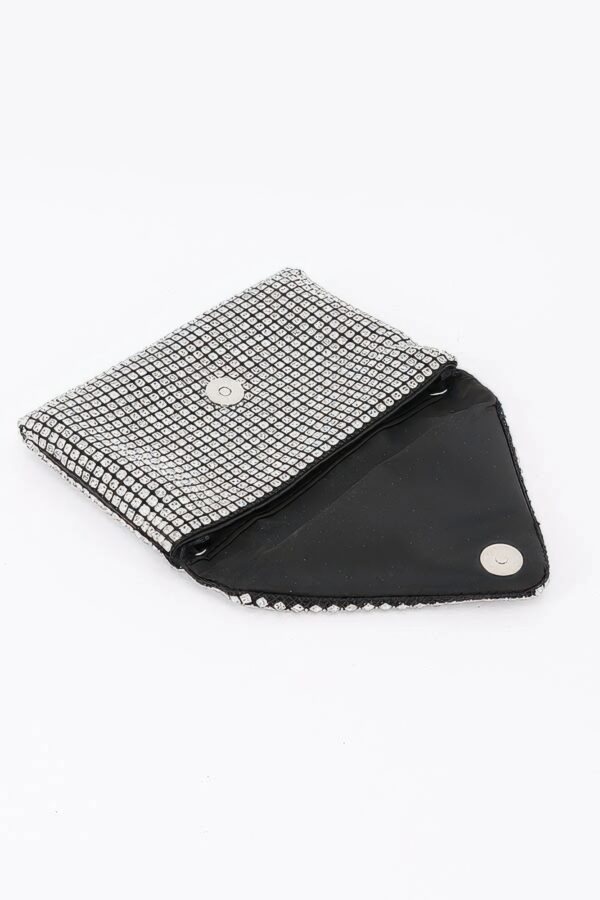 Rhinestone Envelope Clutch with Metallic Chain
