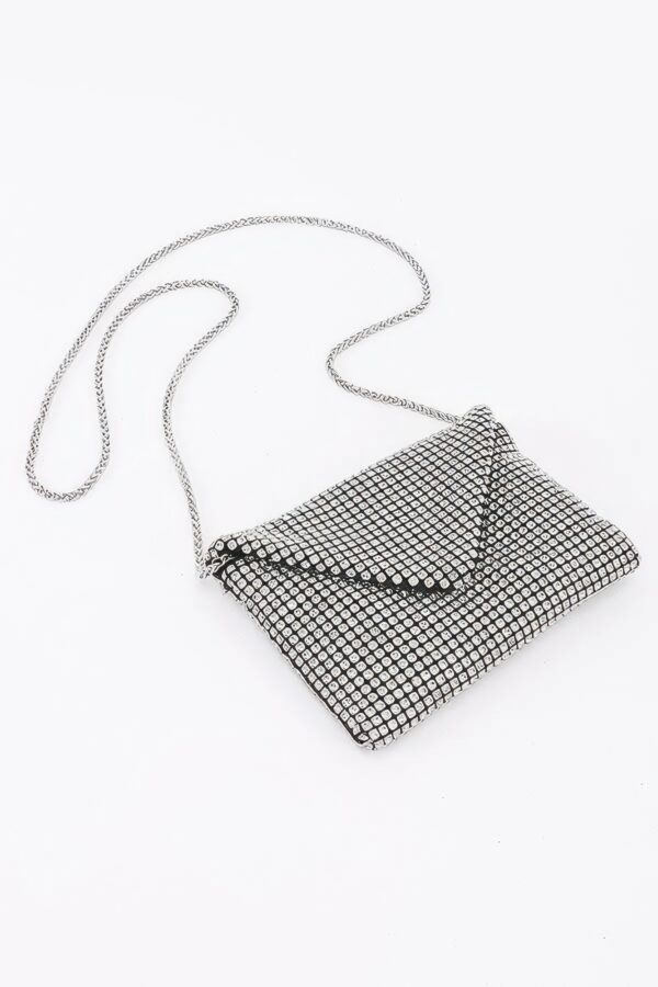 Rhinestone Envelope Clutch with Metallic Chain
