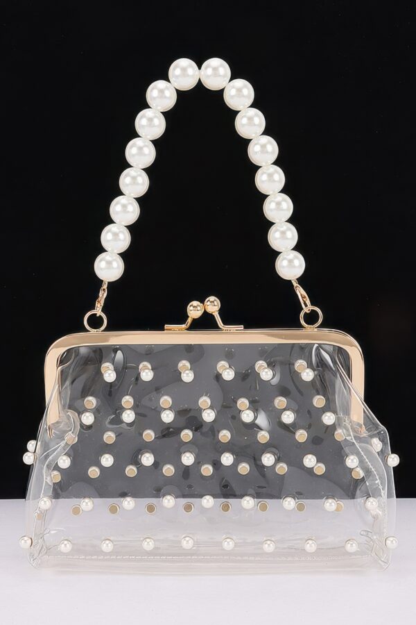 Clear Mini Purse Clutch with Chain & Faux Pearls