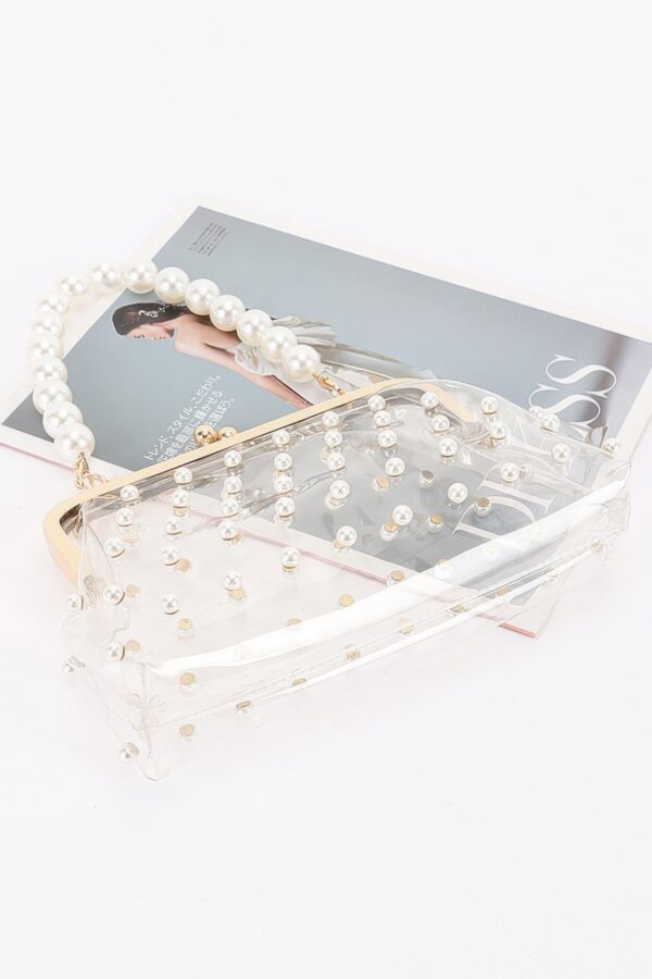 Clear Mini Purse Clutch with Chain & Faux Pearls