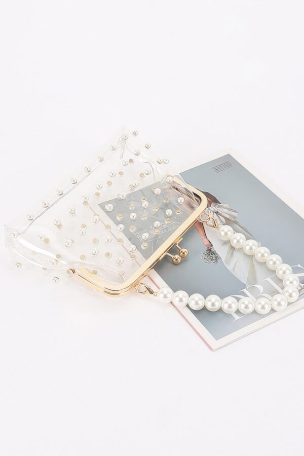 Clear Mini Purse Clutch with Chain & Faux Pearls