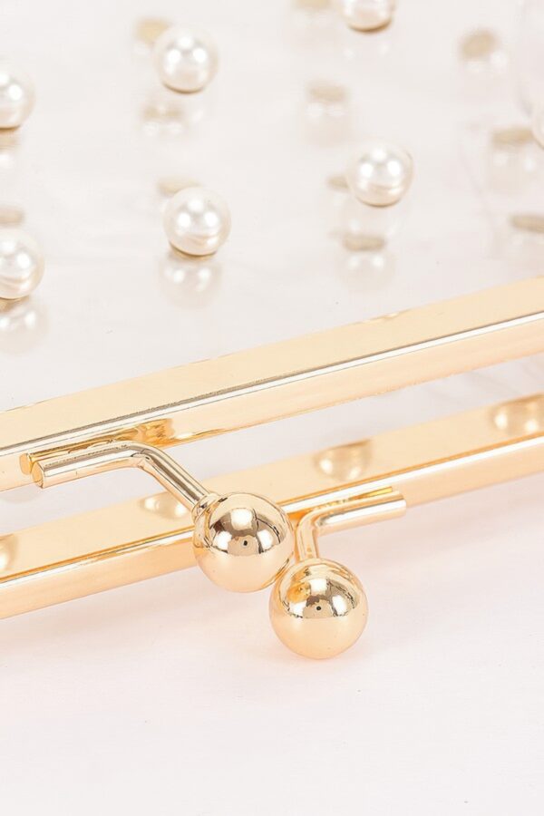 Clear Mini Purse Clutch with Chain & Faux Pearls
