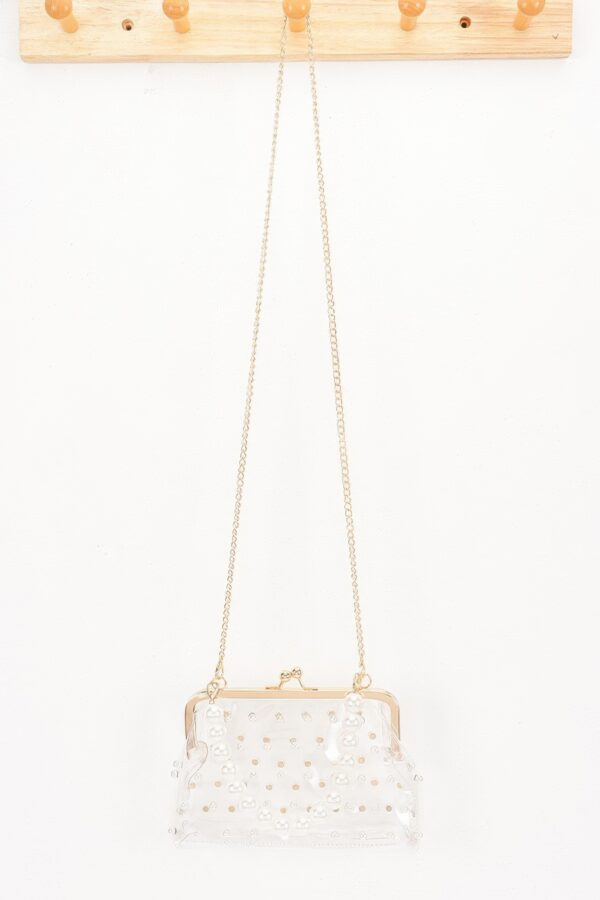 Clear Mini Purse Clutch with Chain & Faux Pearls