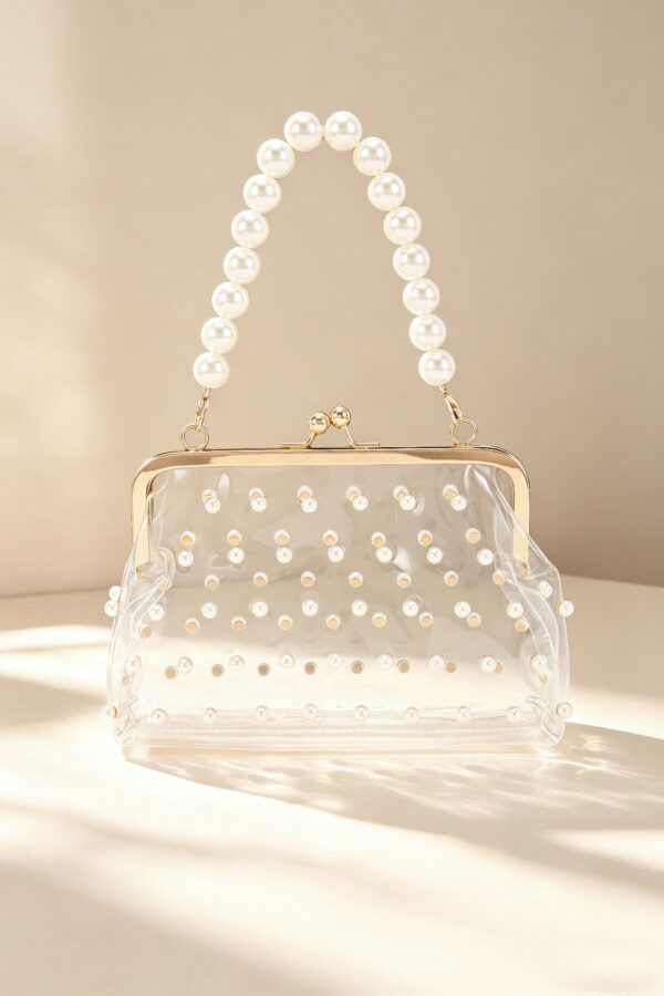 Clear Mini Purse Clutch with Chain & Faux Pearls