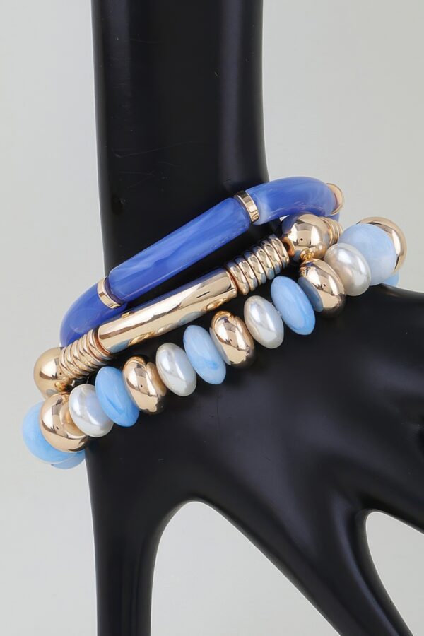Beaded Bracelet Set - Marbled Tube & Ribbed Metal Cuff