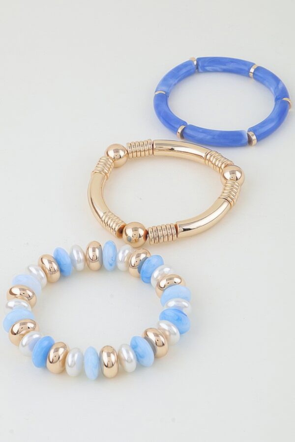 Beaded Bracelet Set - Marbled Tube & Ribbed Metal Cuff