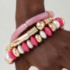 Beaded Bracelet Set - Marbled Tube & Ribbed Metal Cuff