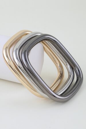 Triple Polished Cubic Cuff Bracelet - 3-Piece Set