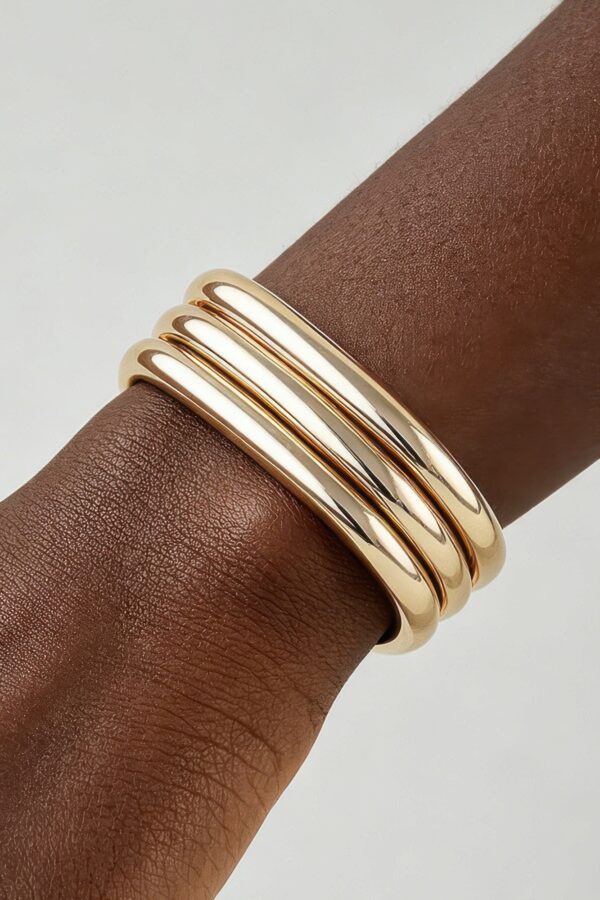 Triple Polished Cubic Cuff Bracelet - 3-Piece Set
