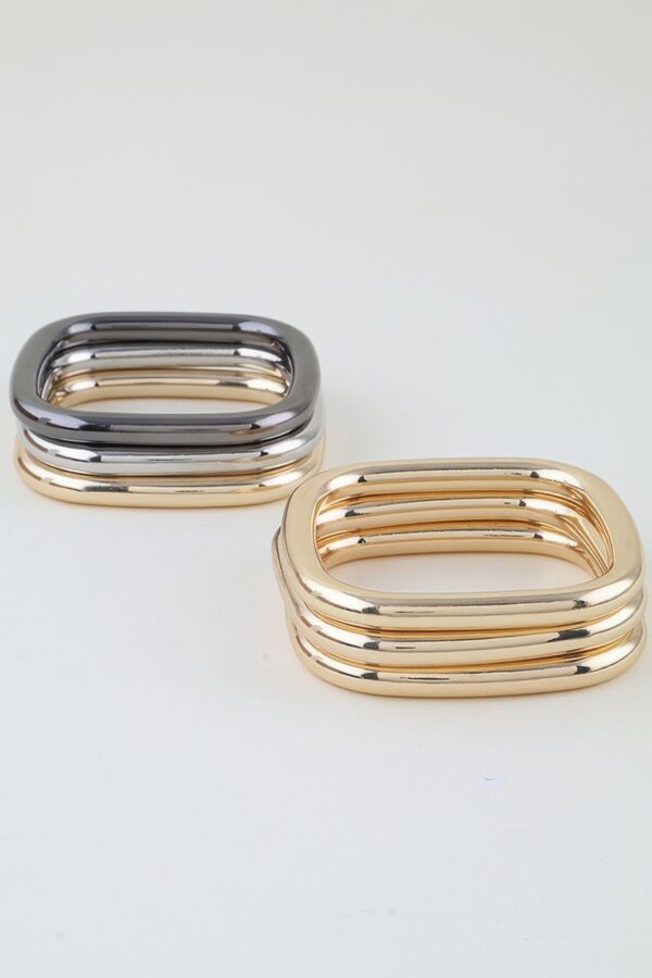 Triple Polished Cubic Cuff Bracelet - 3-Piece Set