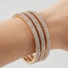 Triple Pave Cuff Bracelet - Polished Stacked Bangles