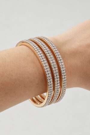 Triple Pave Cuff Bracelet - Polished Stacked Bangles
