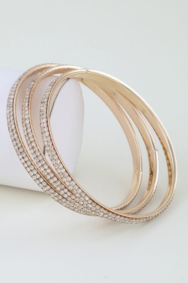 Triple Pave Cuff Bracelet - Polished Stacked Bangles