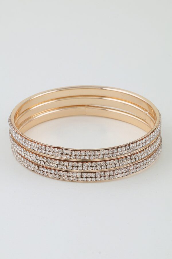 Triple Pave Cuff Bracelet - Polished Stacked Bangles