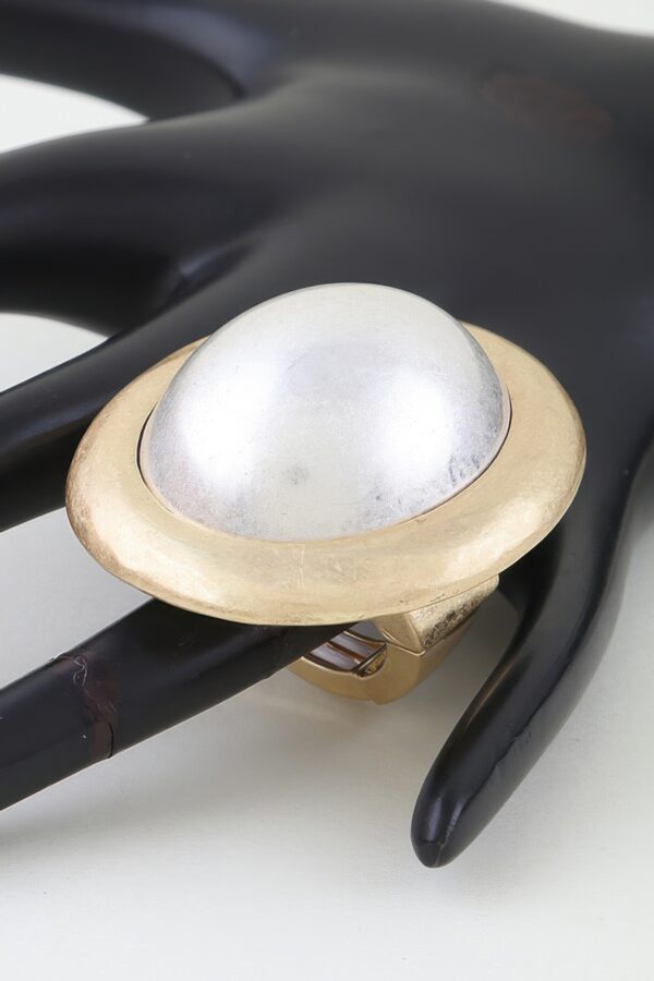 Pearl Dome Statement Ring with Hammered Frame
