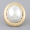 Pearl Dome Statement Ring with Hammered Frame