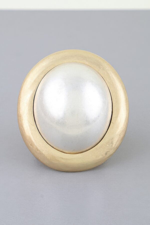 Pearl Dome Statement Ring with Hammered Frame