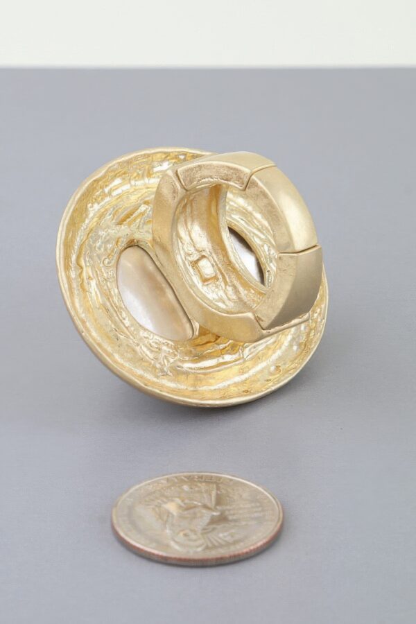 Pearl Dome Statement Ring with Hammered Frame