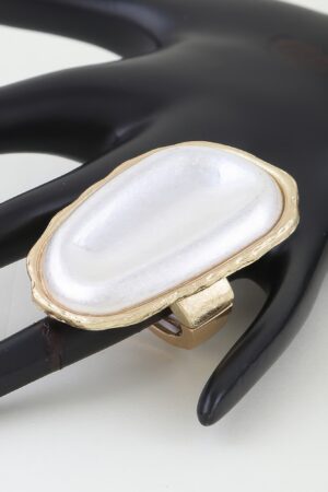 Polished Pearl Wrap Ring with Textured Metal Frame