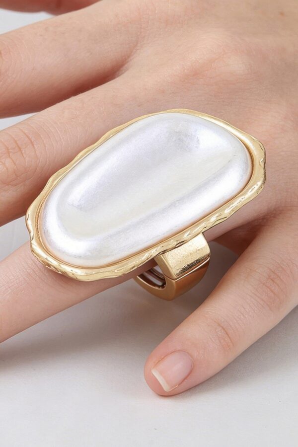 Polished Pearl Wrap Ring with Textured Metal Frame