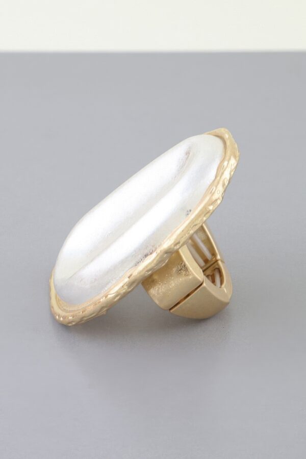Polished Pearl Wrap Ring with Textured Metal Frame