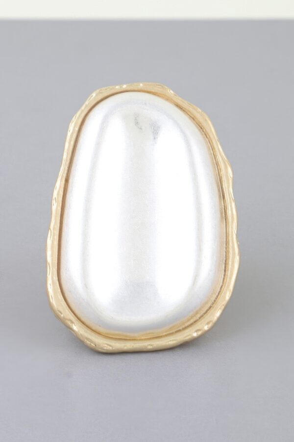Polished Pearl Wrap Ring with Textured Metal Frame