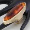 Polished Marble Oval Statement Ring - Textured Metal Frame