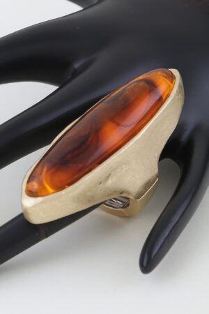 Polished Marble Oval Statement Ring - Textured Metal Frame