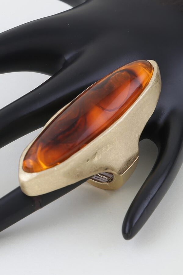 Polished Marble Oval Statement Ring - Textured Metal Frame