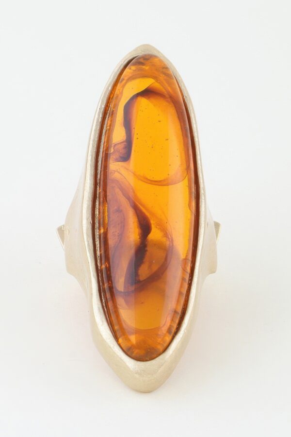 Polished Marble Oval Statement Ring - Textured Metal Frame