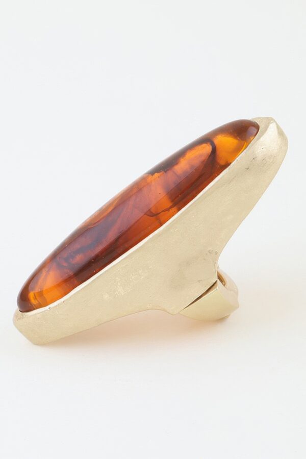 Polished Marble Oval Statement Ring - Textured Metal Frame