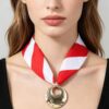 Hammered Moon Scarf Necklace - Red & White Stripe