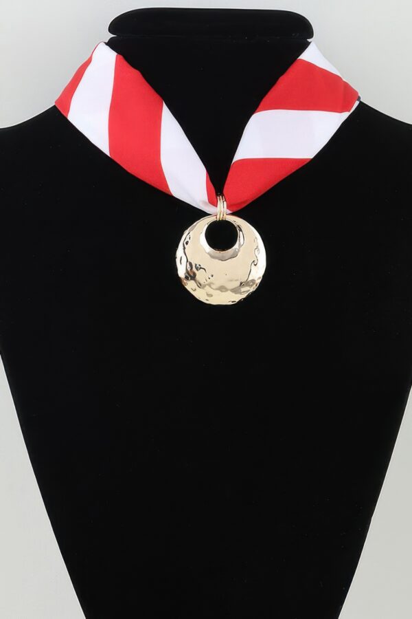 Hammered Moon Scarf Necklace - Red & White Stripe
