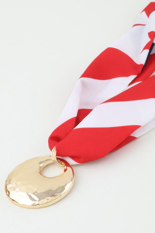 Hammered Moon Scarf Necklace - Red & White Stripe