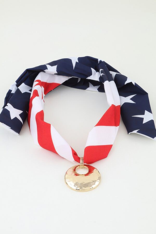 Hammered Moon Scarf Necklace - Red & White Stripe