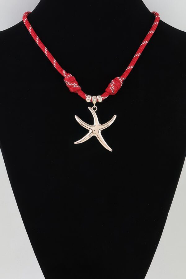 Braided Starfish Rope Necklace - Red with Gold Pendant