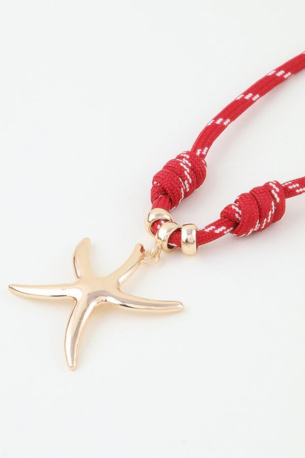 Braided Starfish Rope Necklace - Red with Gold Pendant