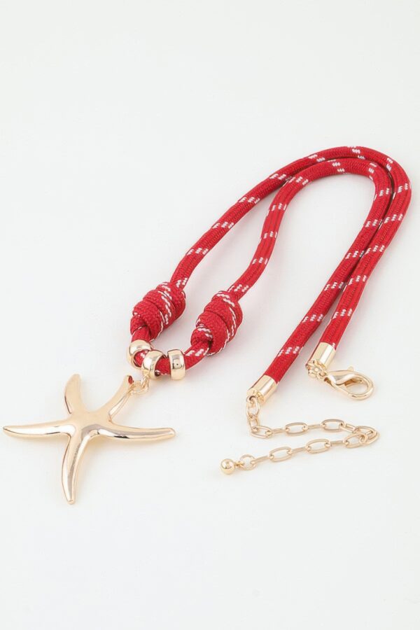 Braided Starfish Rope Necklace - Red with Gold Pendant