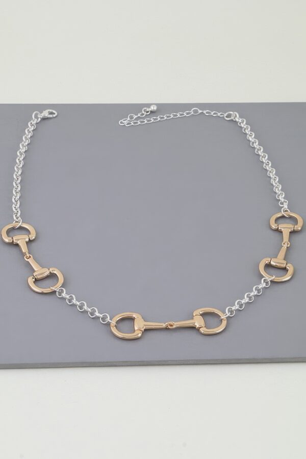 Multi Horseshoe Toggle Chain Necklace - Two-Tone Snaffle Bit